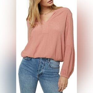 O'Neill Pink Textured Long Sleeve Blouse Small